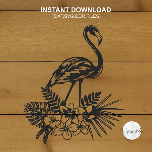 Flamingo with Flowers DXF SVG Files - Ready for Laser Cut, Waterjet, and Plasma Cutting
