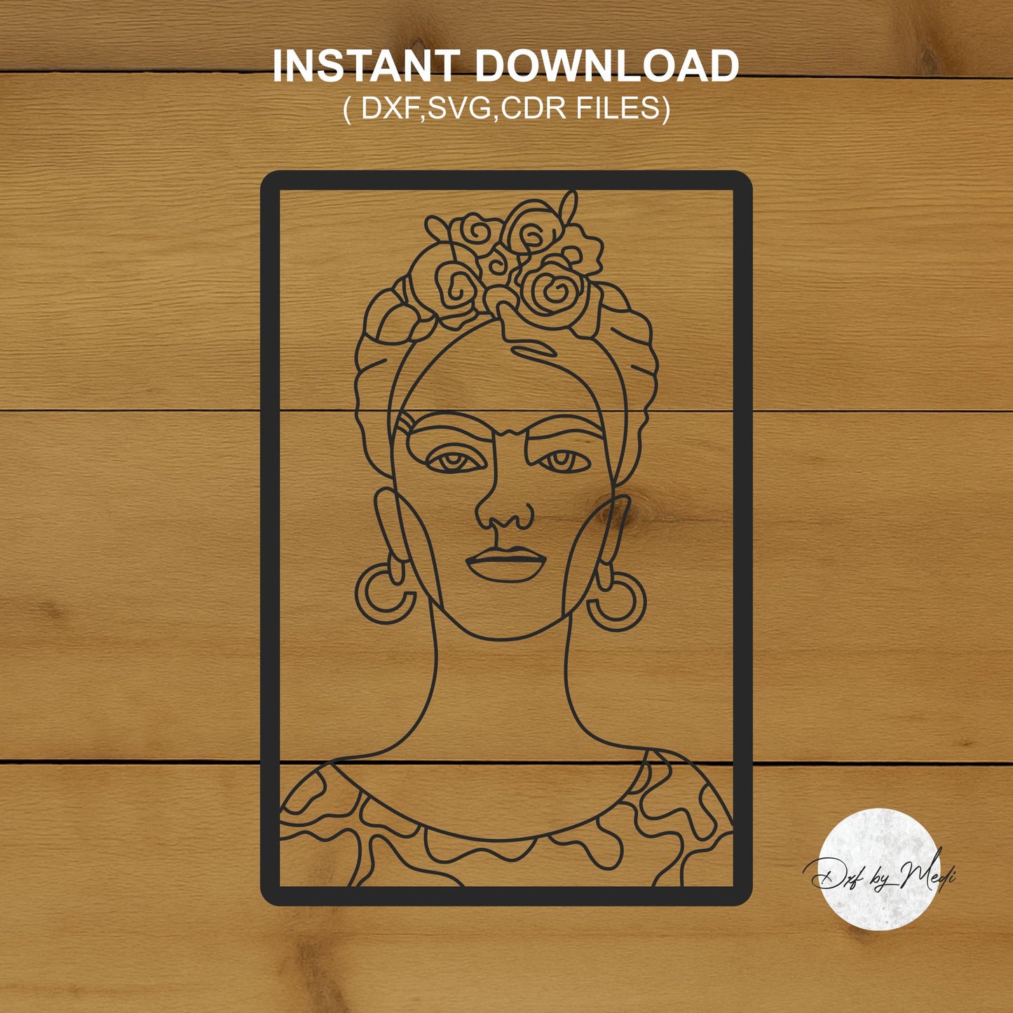 frida kahlo self portrait- one line drawing wall art- Dxf files for Cnc plasma- Svg laser cut files