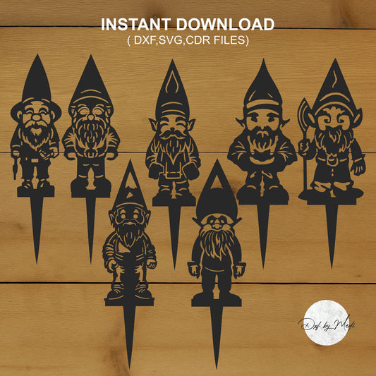 Gnome Stakes Pack DXF & SVG Files - Ideal for CNC, Laser Cutting, and Waterjet