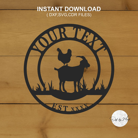 Goat & Chicken monogram sign DXF SVG CDR Files
