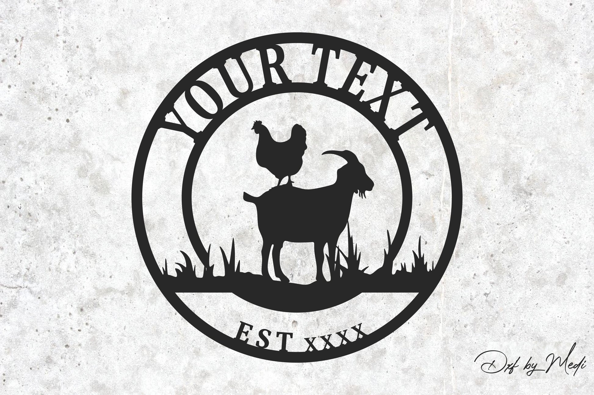 Goat & Chicken monogram sign DXF SVG CDR Files
