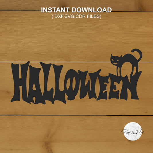 Cutey Cat in svg, Halloween Door Hanger svg, Halloween Logo in svg,  Halloween Laser Cut Files, Halloween dxf,  cnc plasma, laser cut file