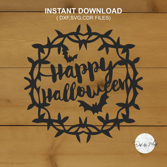 Happy Halloween in Flowers in svg, Halloween Door Hanger svg, Halloween Logo in svg,  Halloween Laser Cut Files, Halloween dxf,  cnc plasma,
