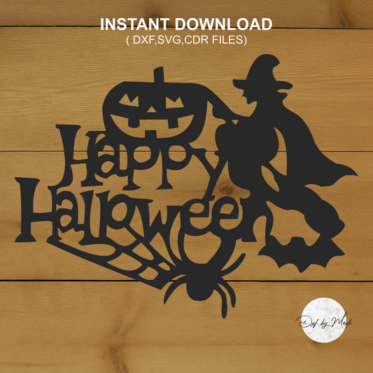 Flying Witch SVG, Laser Cut File for CNC, Spooky Witch on Broom Svg, Flying Witch dxf, Halloween Svg, Scary Wicked Witch Broomstick plasma,