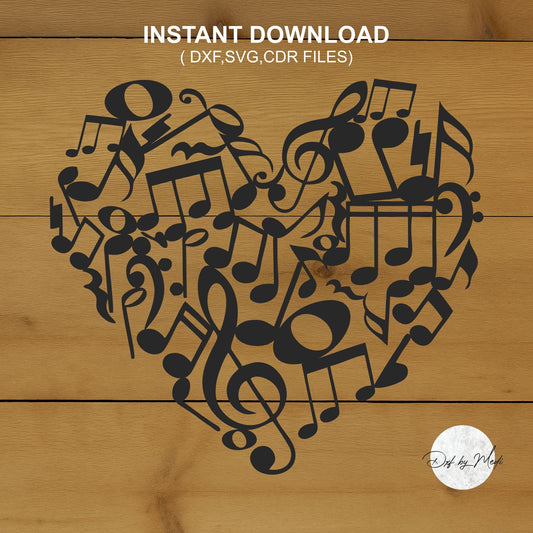 Music Note Heart DXF Cut File for Laser Cutting CNC plasma Waterjet Ready to cut