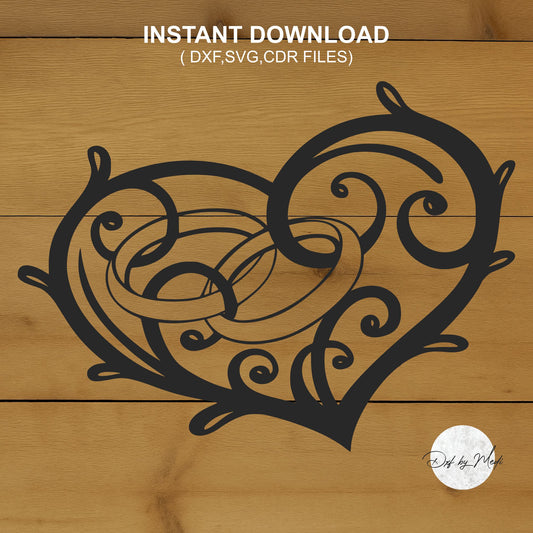 Heart couple rings sign - DXF SVG files for Plasma Cnc Laser Waterjet Ready to cut- gift for married couples