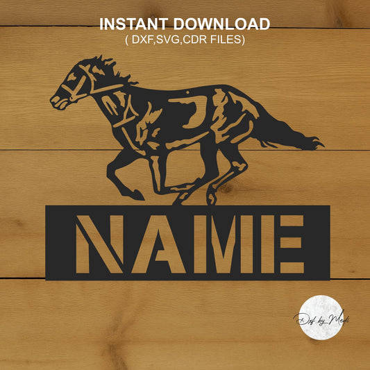 Welcome Sign with Running Horses- DXF SVG files for Plasma Cnc Laser Waterjet Ready to cut clipart file
