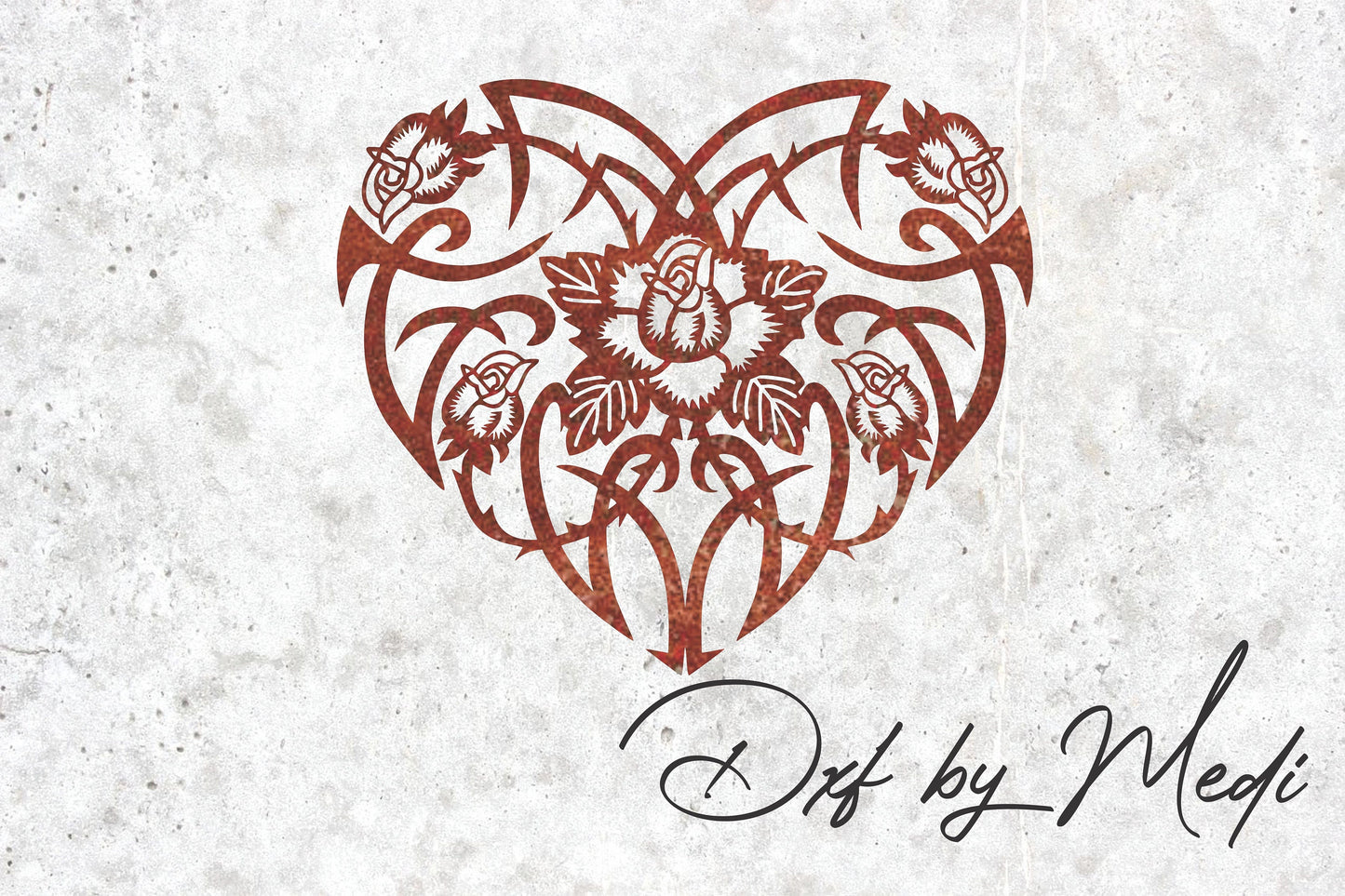 Floral Heart DXF SVG File - Digital Flower Illustration for CNC Plasma, Laser, and Waterjet Cutting