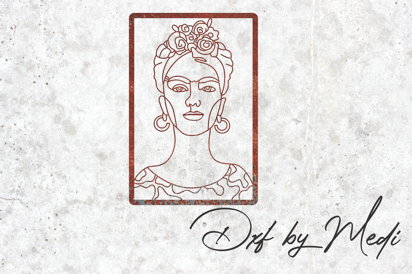 frida kahlo self portrait- one line drawing wall art- Dxf files for Cnc plasma- Svg laser cut files