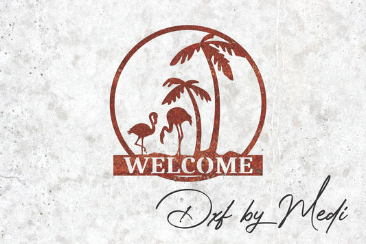 Flamingo Welcome sign - DXF SVG files for Plasma Cnc Laser Waterjet Ready to cut clipart file