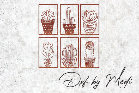 Set of 6 Cactus Pot DXF Cut Files for Laser and Plasma Cnc Cutting - DXF SVG files Ready to cut