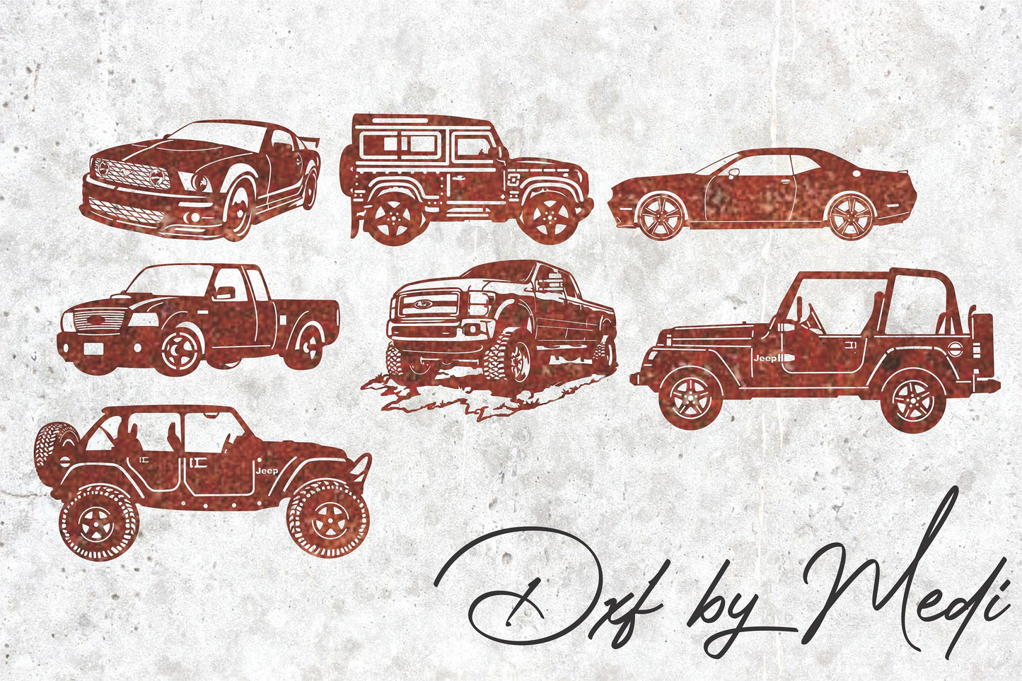 Set of 7 Cars DXF/SVG Files - Ready-to-Cut for CNC plasma laser cut Machines