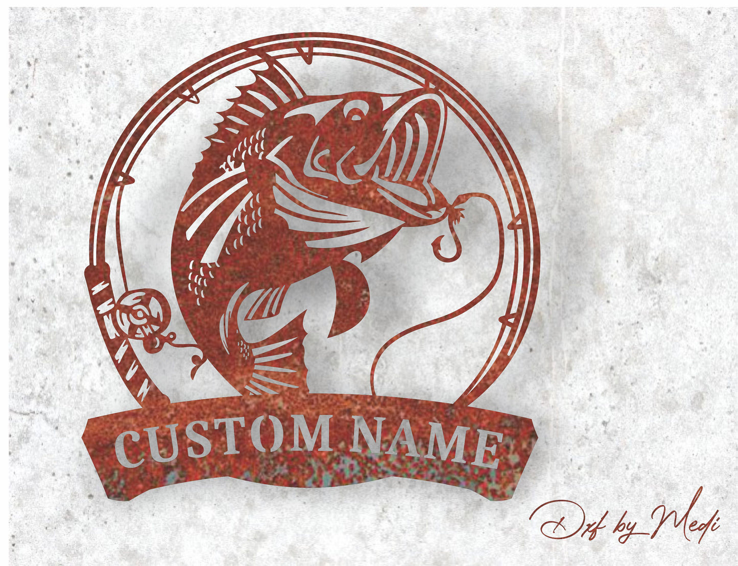 Personalized Fishing Sign - Customizable monogram - DXF SVG files for Plasma Cnc Laser Waterjet Ready to cut- dxf File for DIY Projects