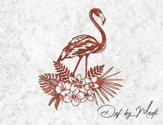 Flamingo with Flowers DXF SVG Files - Ready for Laser Cut, Waterjet, and Plasma Cutting