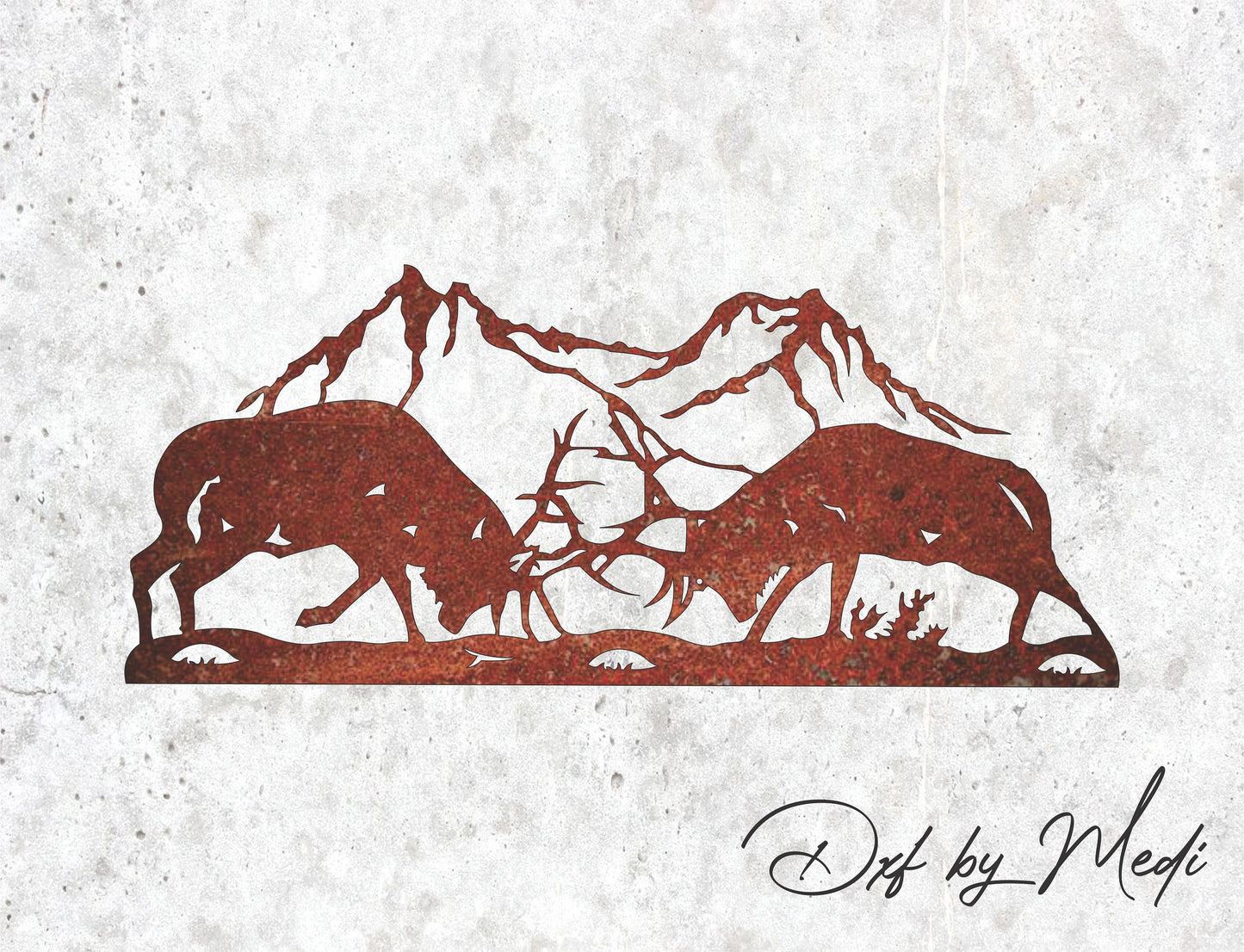 Fighting Elk scene - DXF SVG files for Plasma Cnc Laser Waterjet Ready to cut clipart file