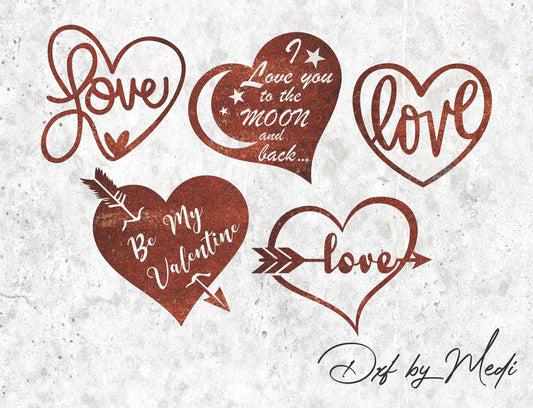 love valentines day hearts pack - DXF SVG files for Plasma Cnc Laser Waterjet Ready to cut clipart file