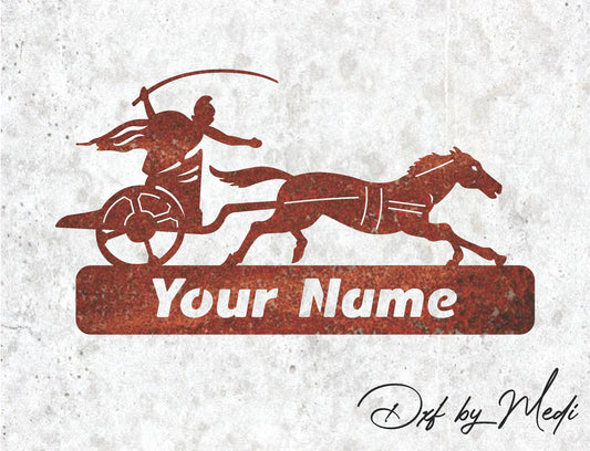 Spartan Soldier Chariot Custom Name DXF Svg Files for CNC Cutting - Vintage Auto Decor & DIY Metal Art Design