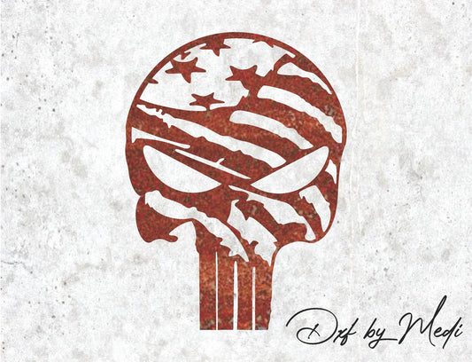 Skull with American Flag  DXF svg Files - Instant Download for Laser, Plasma, Waterjet Cutting