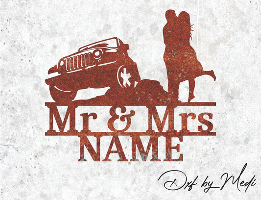 Personalized Mr. and Mrs. car Couple DXF svg Files - Instant Download for Laser, Plasma, Waterjet Cutting