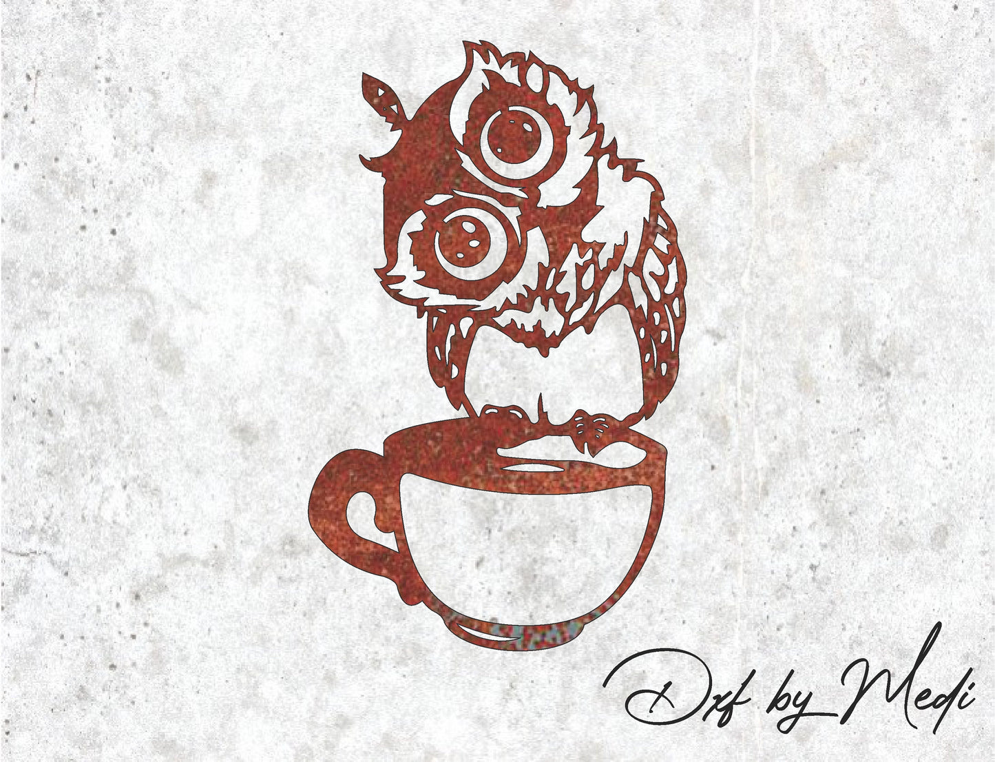 Owl on Coffee Cup DXF svg Files - Instant Download for Laser, Plasma, Waterjet Cutting