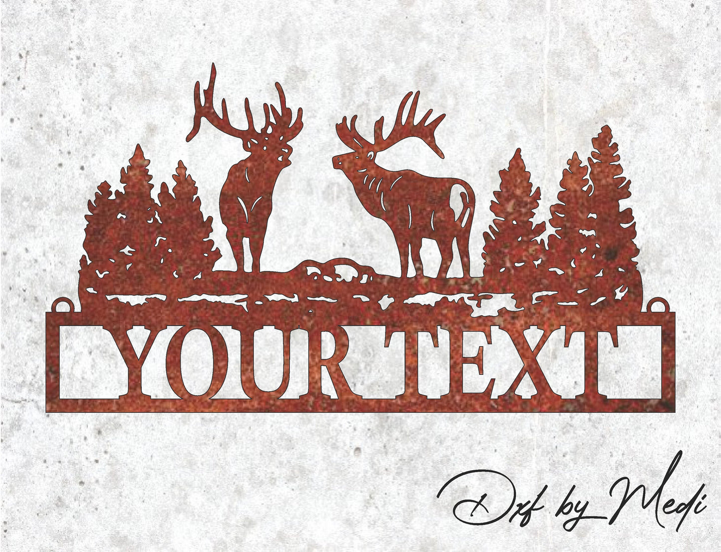 Custom Name Deer Elk Scene Personalized Wildlife DXF Svg Files for CNC Cutting - Auto Decor & DIY Metal Art Design