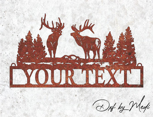 Custom Name Deer Elk Scene Personalized Wildlife DXF Svg Files for CNC Cutting - Auto Decor & DIY Metal Art Design