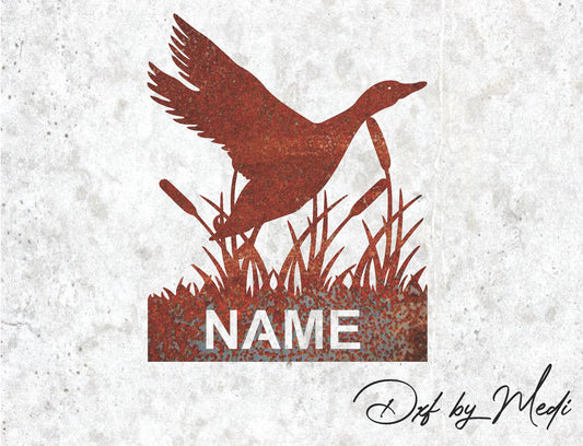 Flying Duck with Custom Name scene DXF svg Files - Instant Download for Laser, Plasma, Waterjet Cutting