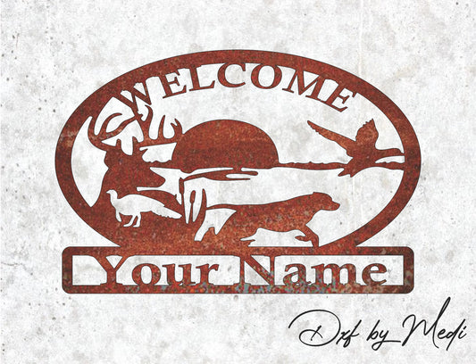 Customized deer Wildlife Welcome Scene with Dog- DXF SVG files for Plasma Cnc Laser Waterjet Ready to cut clipart file