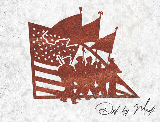 soldiers with USA flag - DXF SVG files for Plasma Cnc Laser Waterjet Ready to cut clipart file