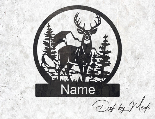 Personalized Deer Scene Sign - DXF SVG files for Plasma Cnc Laser Waterjet Ready to cut clipart file