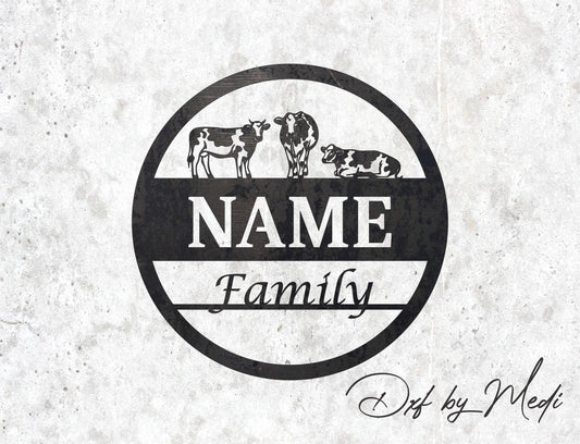 Personalized Farm Sign with Cow Design | Custom Name DXF SVG Files for CNC & Laser Cutting | Rustic Farmhouse Decor | Instant Download