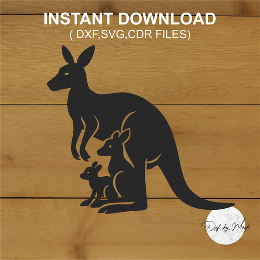 Kangaroo Family Silhouette SVG DXF CDR Laser Cut File