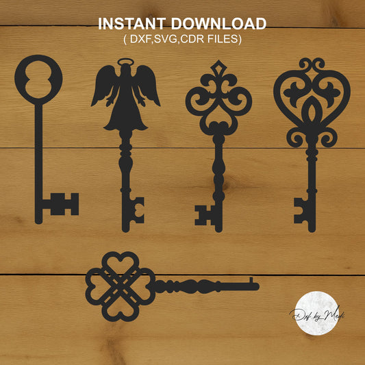 Pack of Old Keys Dxf Svg Files for CNC laser Cutting - Retro Decor & DIY Projects