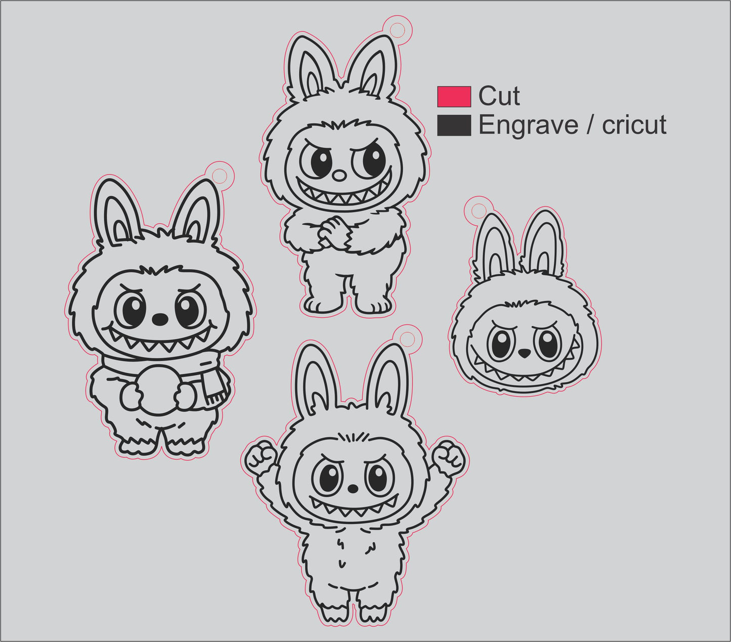 Labubu Keychain SVG Bundle – Cute Laser Cut Digital Files CDR, Svg, Dxf