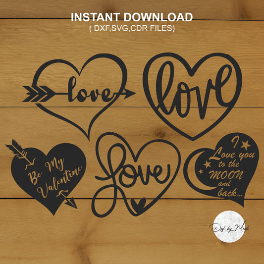 love valentines day hearts pack - DXF SVG files for Plasma Cnc Laser Waterjet Ready to cut clipart file