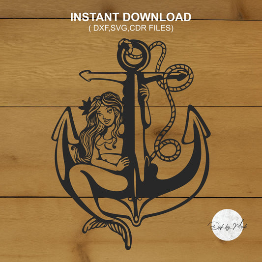Mermaid on the Anchor - DXF SVG files for Plasma Cnc Laser Waterjet Ready to cut clipart file