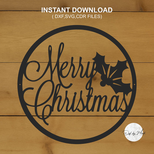 merry christmas leaf sign - DXF SVG files for Plasma Cnc Laser Waterjet Ready to cut clipart file