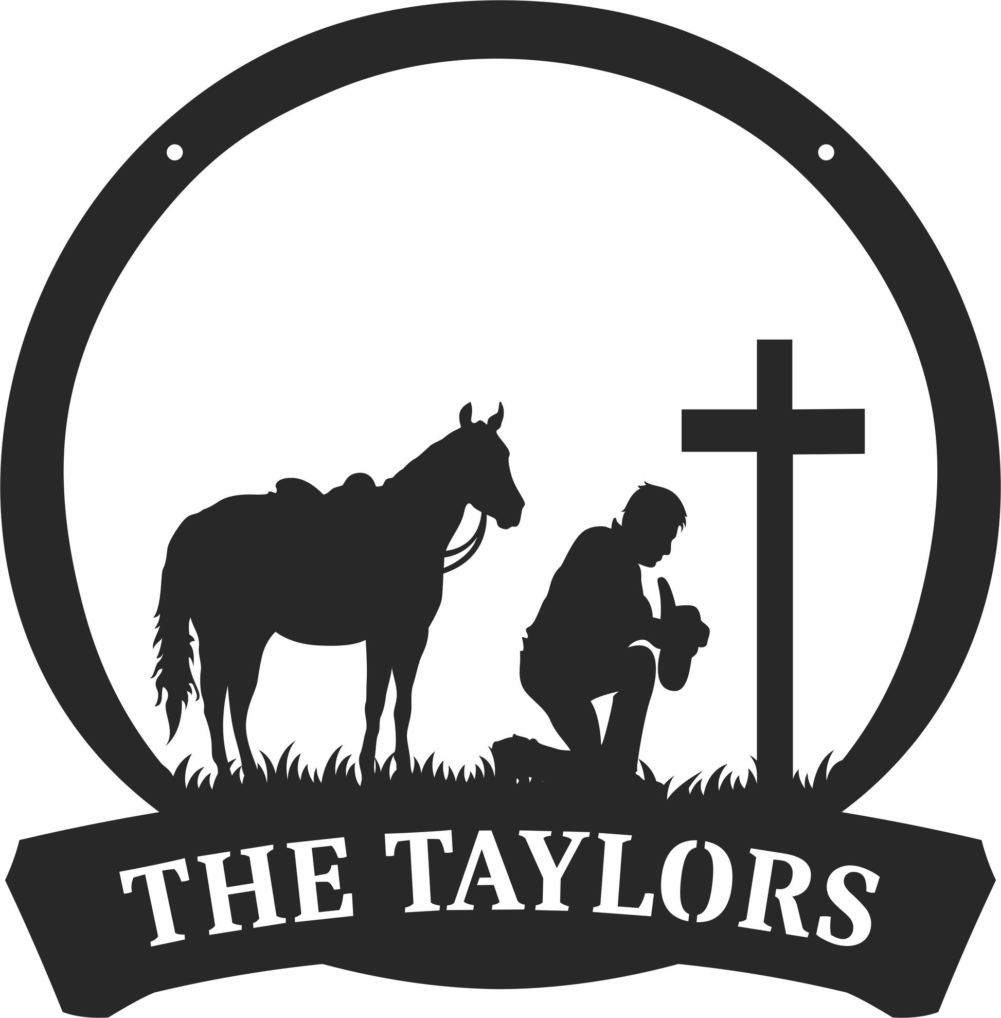 Personalized Horse & Cross Metal Ranch Sign
