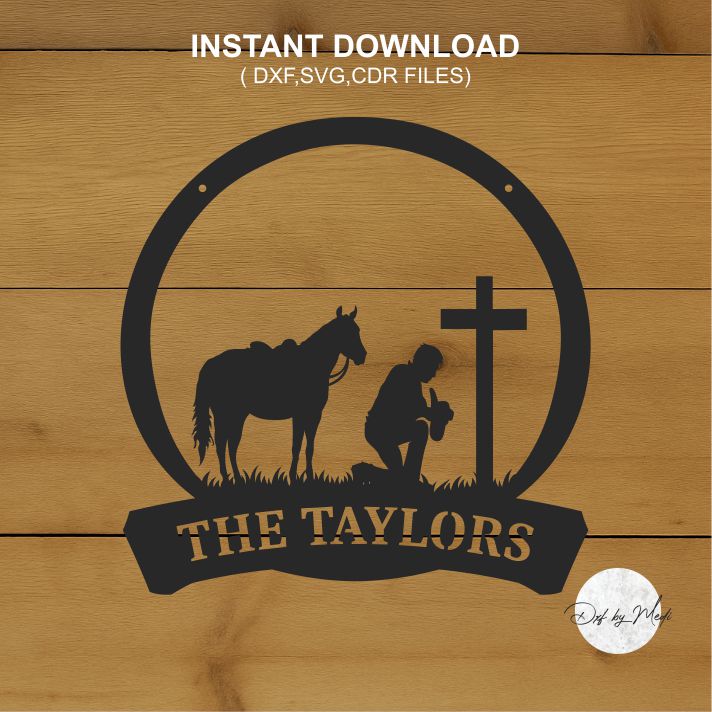 Personalized Horse & Cross Metal Ranch Sign