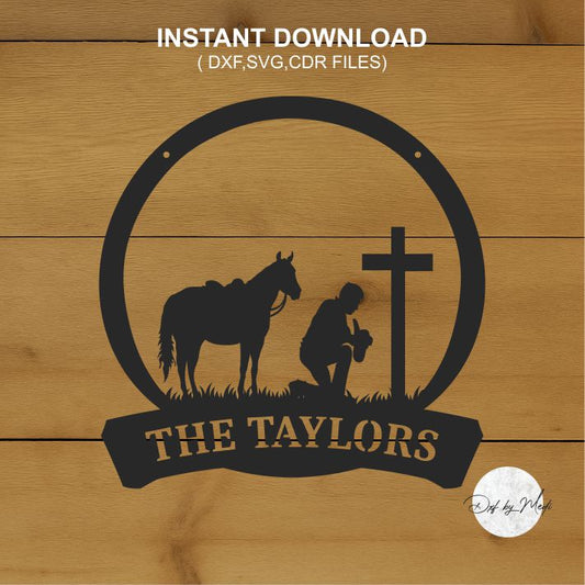 Personalized Horse & Cross Metal Ranch Sign