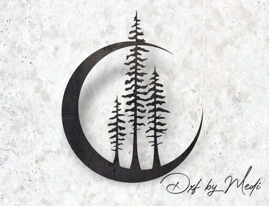 Trees with Moon - Nature-Inspired SVG DXF File for Laser Cutting