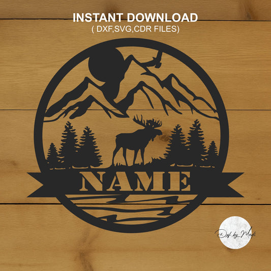 Majestic Moose Outdoor Monogram DXF svg Files - Instant Download for Laser, Plasma, Waterjet Cutting