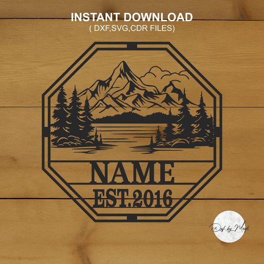 Personalized Mountain Scene Sign - SVG DXF Files for Laser Cutting