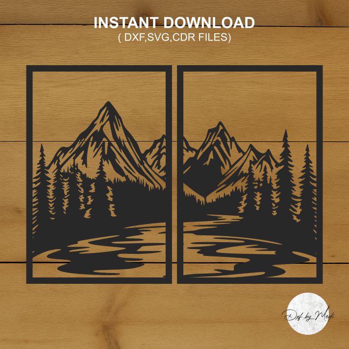 Mountain Landscape Laser Cut Wall Art – SVG DXF CDR Digital File