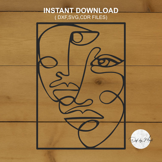 one line drawing wall art- faces art decor- dxf files for cnc plasma- laser cut files svg one line design art for laser