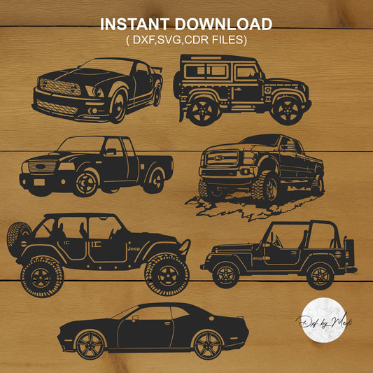 Set of 7 Cars DXF/SVG Files - Ready-to-Cut for CNC plasma laser cut Machines