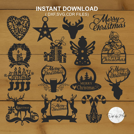 Pack christmas santa wall decor- DXF SVG files for Plasma Cnc Laser Waterjet Ready to cut clipart file
