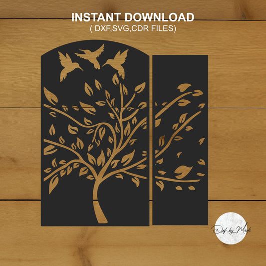 Tree and Birds Panel Set - Digital DXF, SVG, CDR Files for Laser and Plasma Cutting