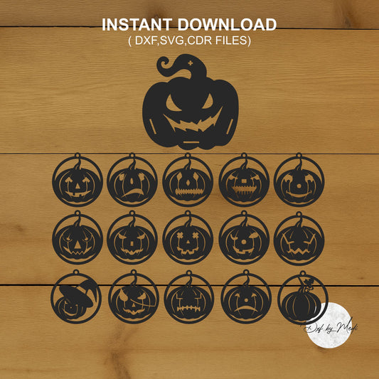 Set of Jack O Lanterns Ornament in svg, Halloween Door Hanger svg, Spooky ornament decor, Laser Cut Files svg, Halloween dxf,  cnc plasma