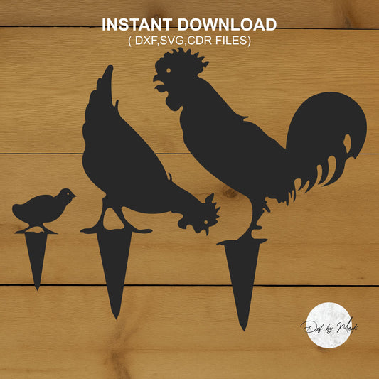 Rooster chicken Yard Garden Stake DXF Cut File for Laser and Plasma Cnc Cutting - DXF SVG files Ready to cut